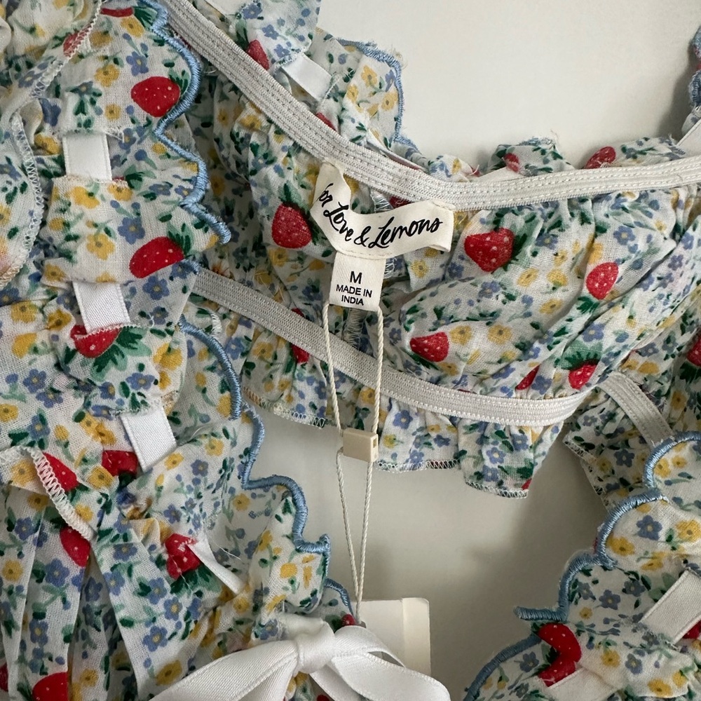 For Love & Lemons White Floral Strawberry Ruffle Crop Top - Picture 3 of 4